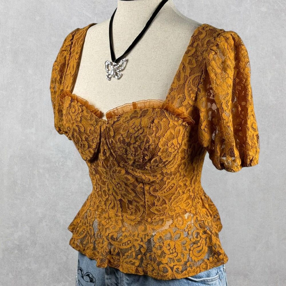 Sienna Orange Romantic Lace Peplum Bustier Crop Top Size S - Picture 3 of 8
